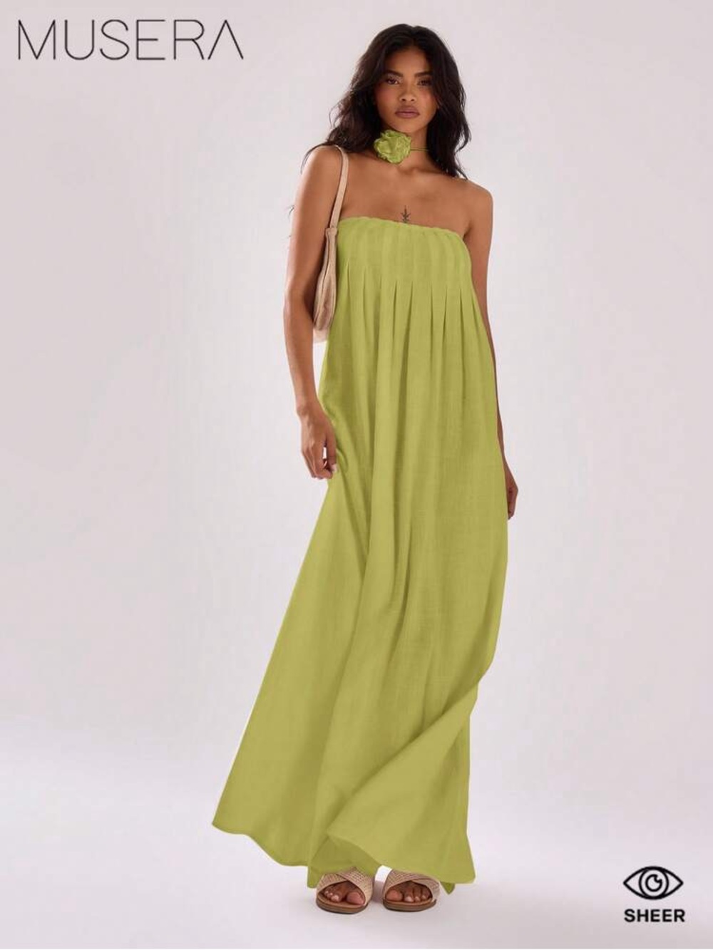 Musera | Green Strapless Pleated Maxi Dress S - Picture 9 of 10